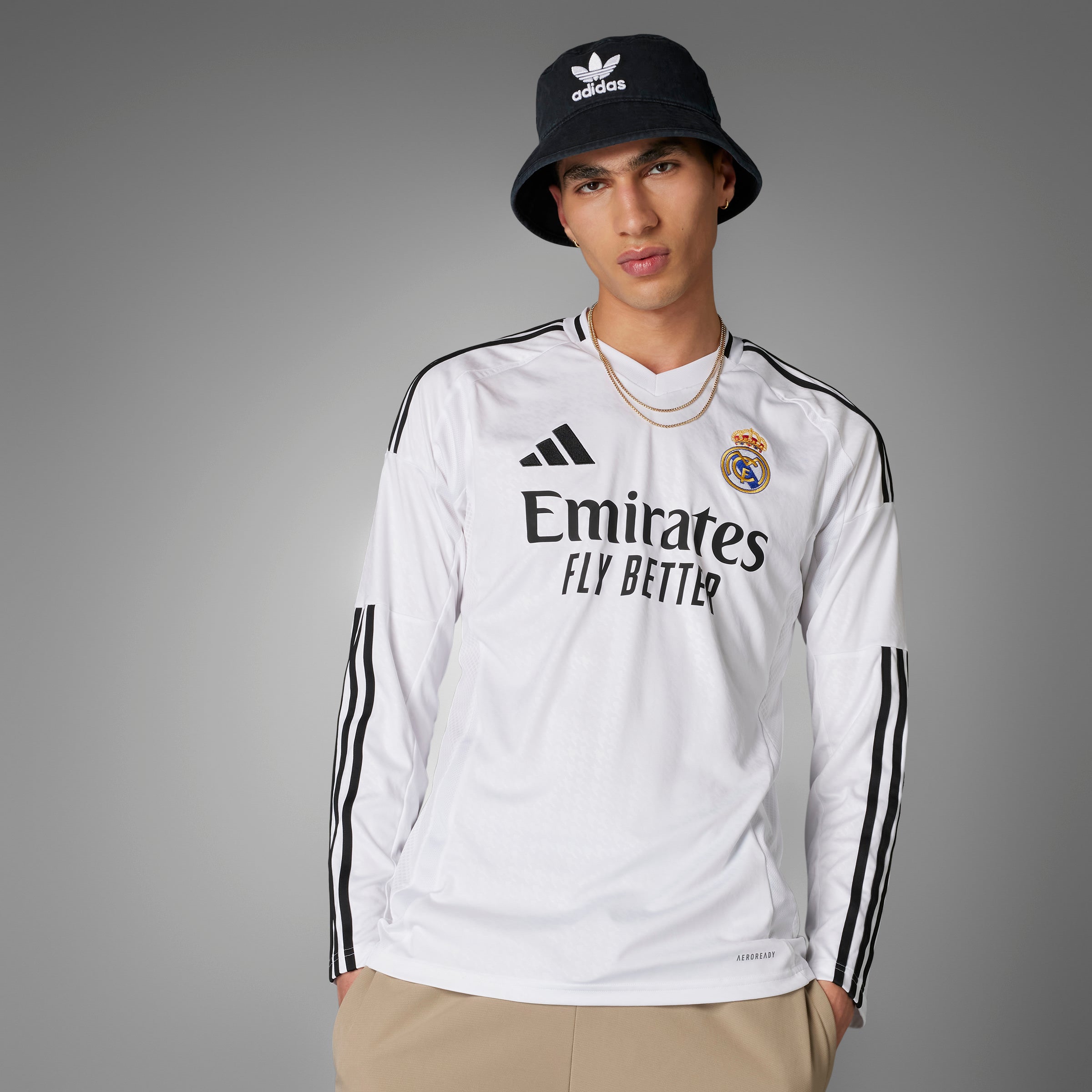 Maillot à manches longues réplique blanc 2024/25 du Real Madrid La Liga Adidas pour homme