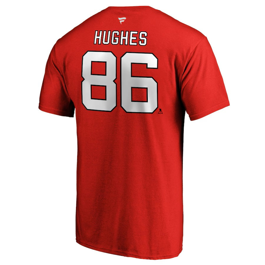 T-shirt authentique rouge de marque Jack Hughes New Jersey Devils NHL Fanatics pour homme