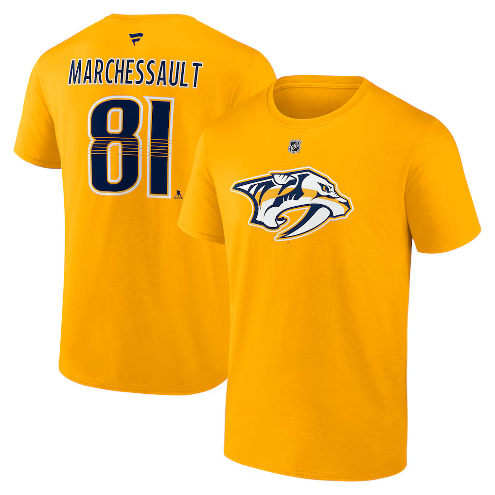 Jonathan Marchessault Nashville Predators NHL Fanatics Branded Men's Yellow Gold Authentic T Shirt