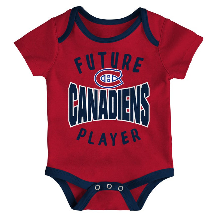 Montreal Canadiens NHL Outerstuff Infant Red/Navy/Grey Full Strength 3 Piece Creeper Set