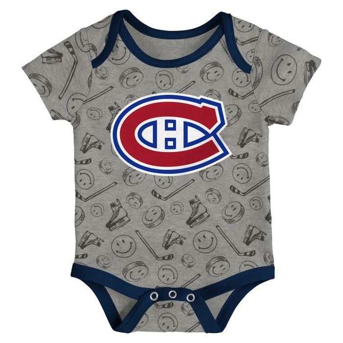 Montreal Canadiens NHL Outerstuff Infant Red/Navy/Grey Full Strength 3 Piece Creeper Set