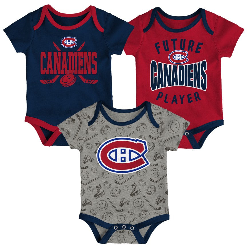 Montreal Canadiens NHL Outerstuff Infant Red/Navy/Grey Full Strength 3 Piece Creeper Set