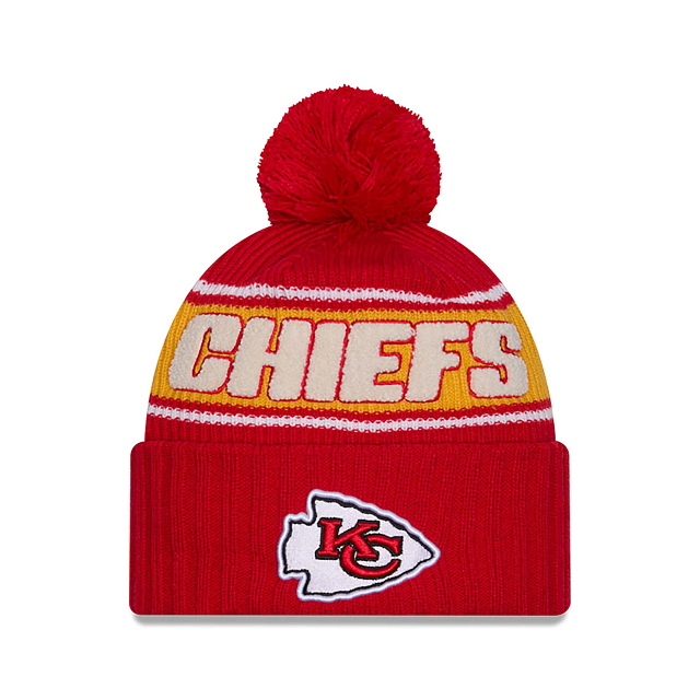 Casquette de sport en tricot à pompon rouge 2024 Sideline des Chiefs de Kansas City NFL New Era pour homme