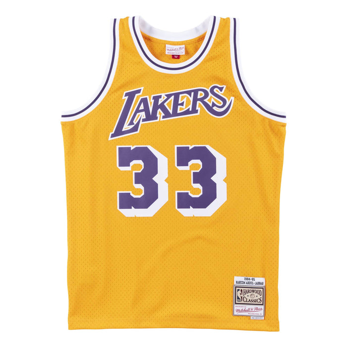 Kareem Abdul-Jabbar Los Angeles Lakers NBA Mitchell & Ness Men's Gold 1984-85 Hardwood Classics Swingman Jersey