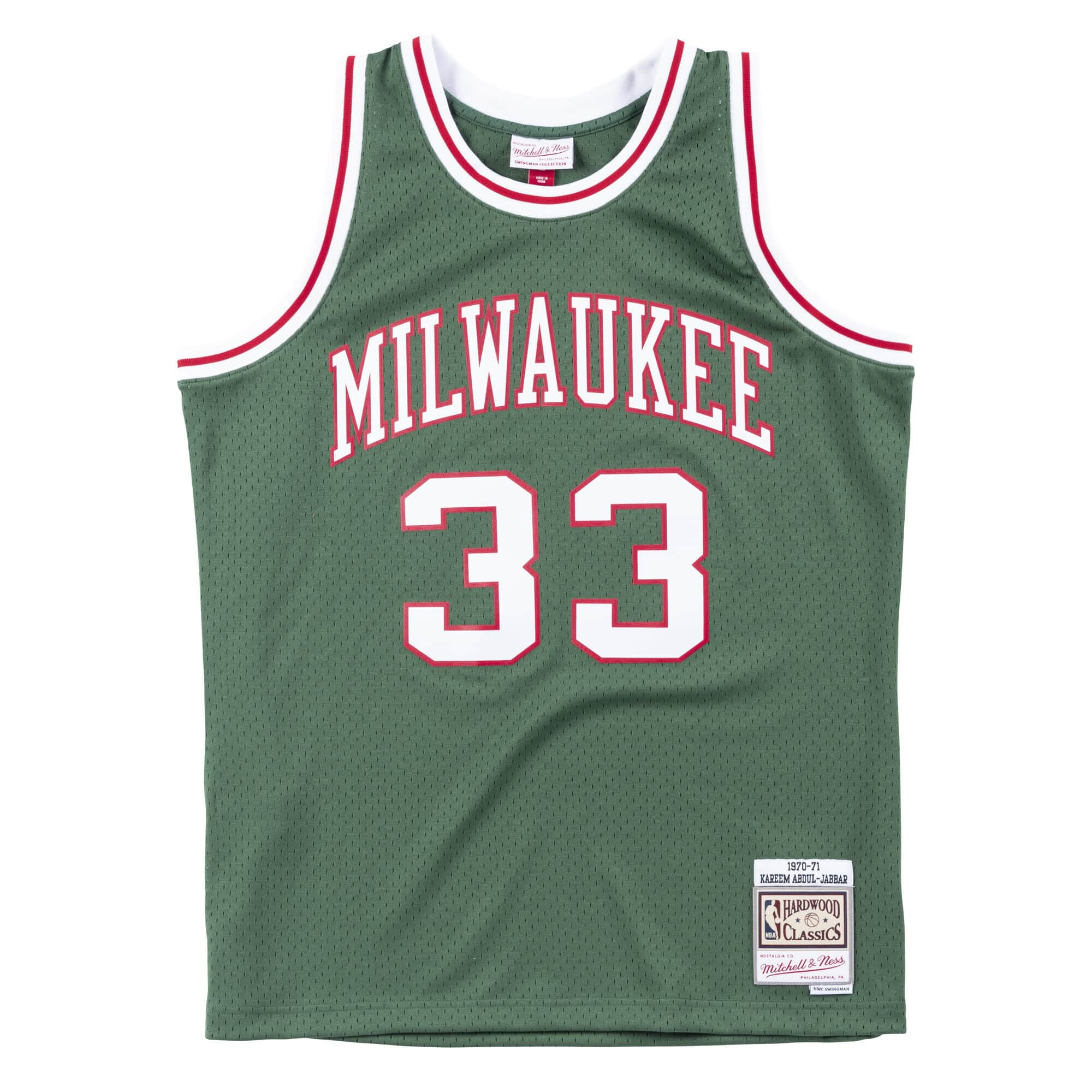 Kareem Abdul-Jabbar Milwaukee Bucks NBA Mitchell & Ness Men's Green 1970-71 Hardwood Classics Swingman Jersey