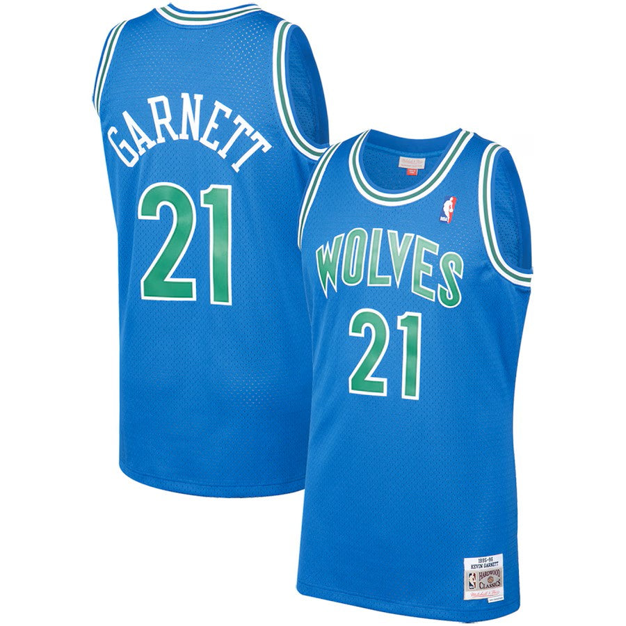 Maillot Swingman Mitchell &amp; Ness bleu royal pour homme des Minnesota Timberwolves NBA 1995-1996 Hardwood Classics de Kevin Garnett