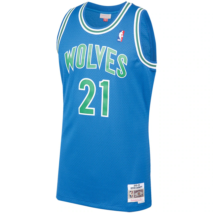 Maillot Swingman Mitchell &amp; Ness bleu royal pour homme des Minnesota Timberwolves NBA 1995-1996 Hardwood Classics de Kevin Garnett