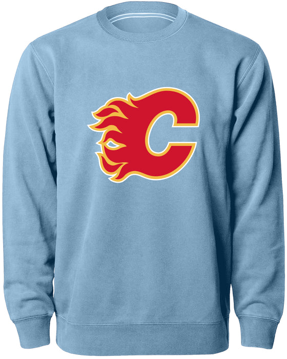 Calgary Flames NHL Bulletin Men's Light Blue Twill Logo Express Crew Sweater