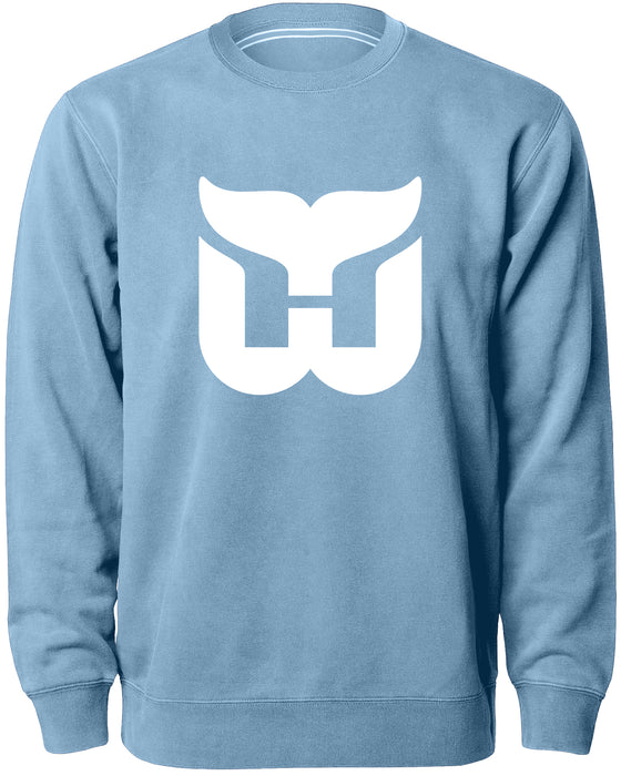 Hartford Whalers NHL Bulletin Men's Light Blue Twill Logo Express Crew Sweater