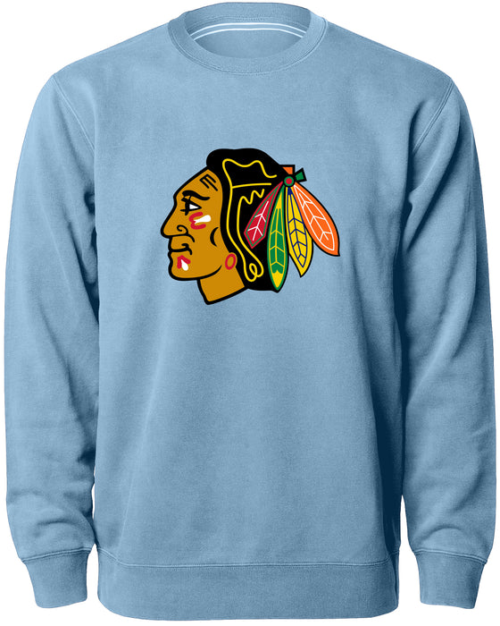 Chicago Blackhawks NHL Bulletin Men's Light Blue Twill Logo Express Crew Sweater
