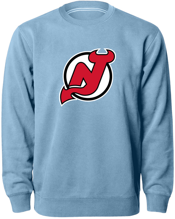 New Jersey Devils NHL Bulletin Men's Light Blue Twill Logo Express Crew Sweater