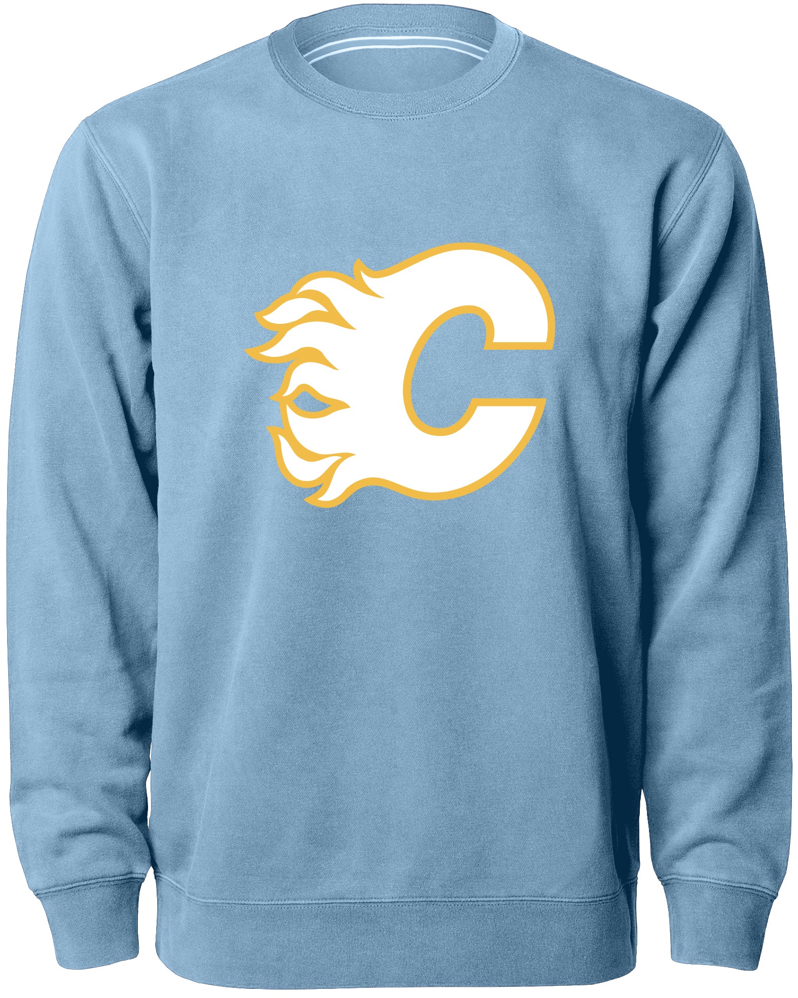 Calgary Flames NHL Bulletin Men's Light Blue Twill Logo Express Crew Sweater