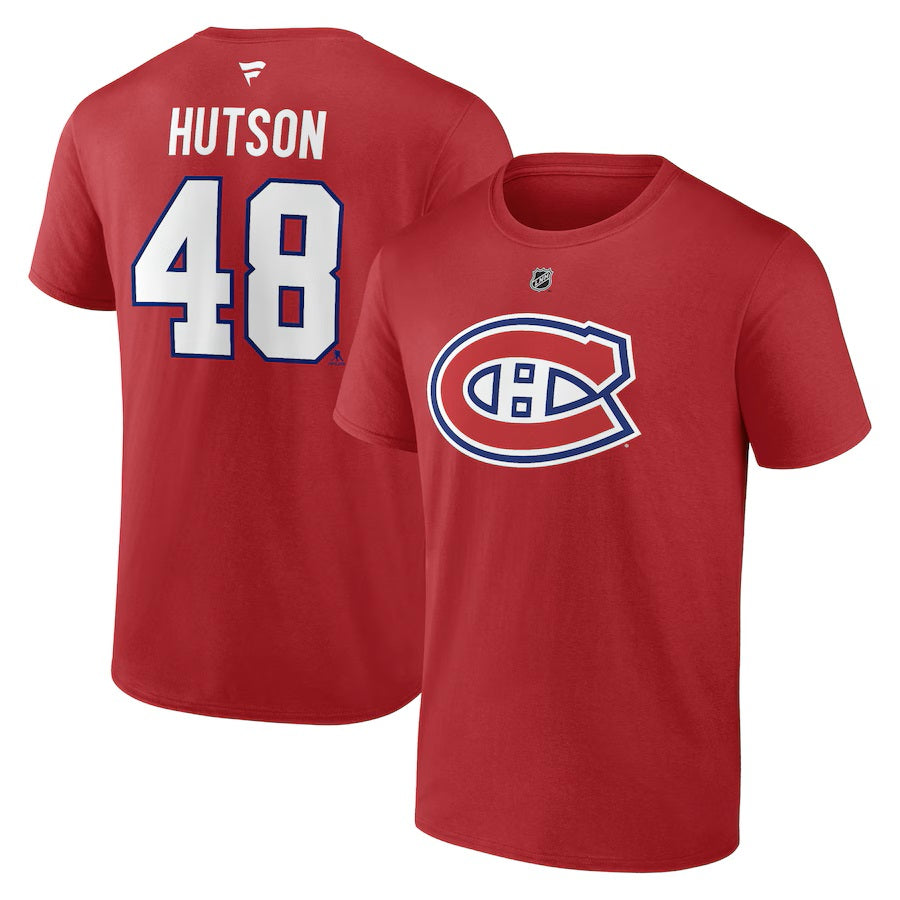 T-shirt authentique rouge de marque NHL Fanatics des Canadiens de Montréal de Lane Hutson pour homme