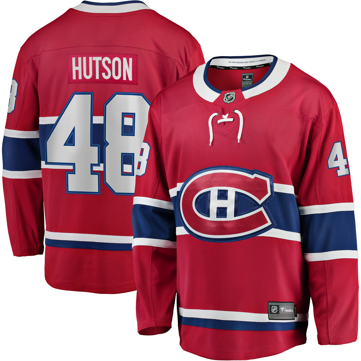 Maillot Breakaway rouge pour homme de marque NHL Fanatics des Canadiens de Montréal de Lane Hutson