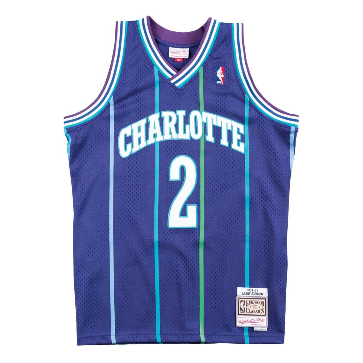 Larry Johnson Charlotte Hornets NBA Mitchell & Ness Homme Violet 1994-95 Hardwood Classics Swingman Maillot