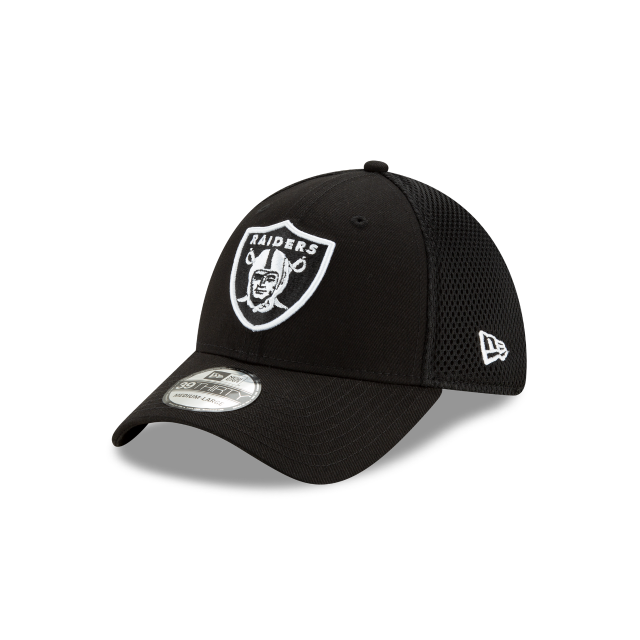 Las Vegas Raiders NFL New Era Casquette noire/blanche 39Thirty Neo Stretch Fit pour hommes