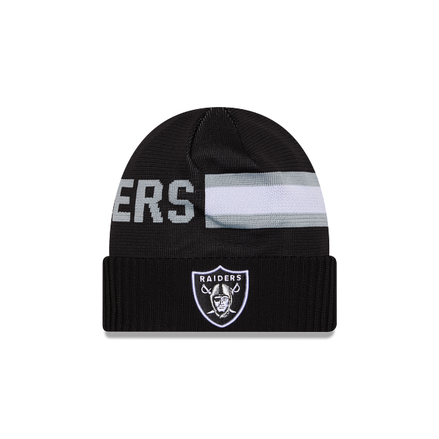 Bonnet tricoté technique Sideline NFL New Era noir pour homme des Raiders de Las Vegas 2024