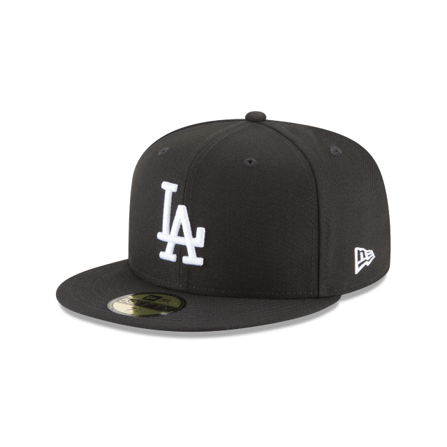 Los Angeles Dodgers MLB New Era Casquette ajustée de base noire et blanche 59Fifty pour hommes