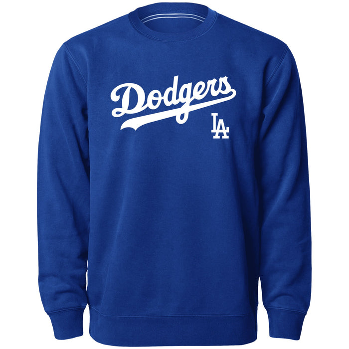 Los Angeles Dodgers MLB Bulletin Men's Royal Blue Twill Applique Wordmark Crew Sweater