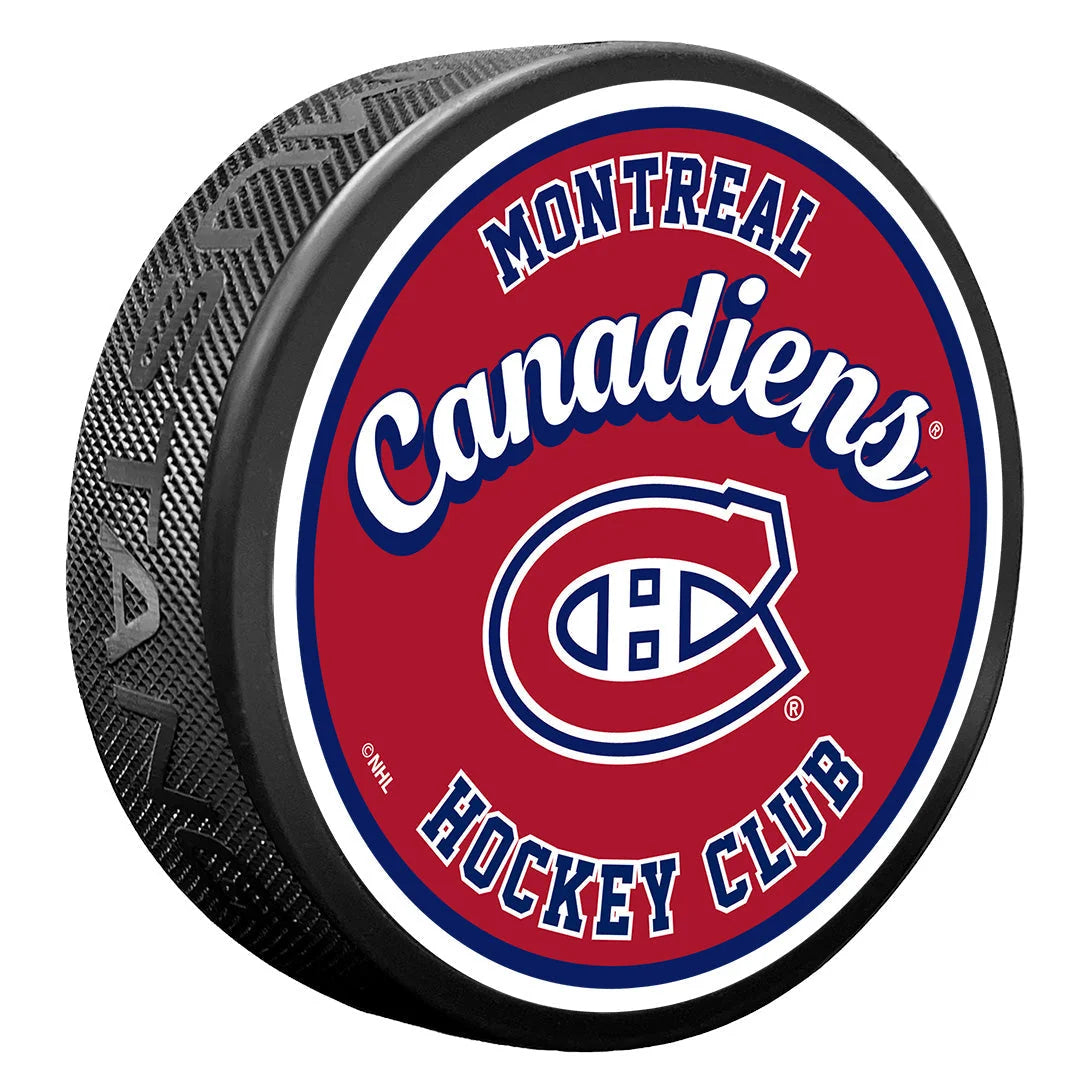 Montreal Canadiens NHL Retro Script Textured Hockey Puck