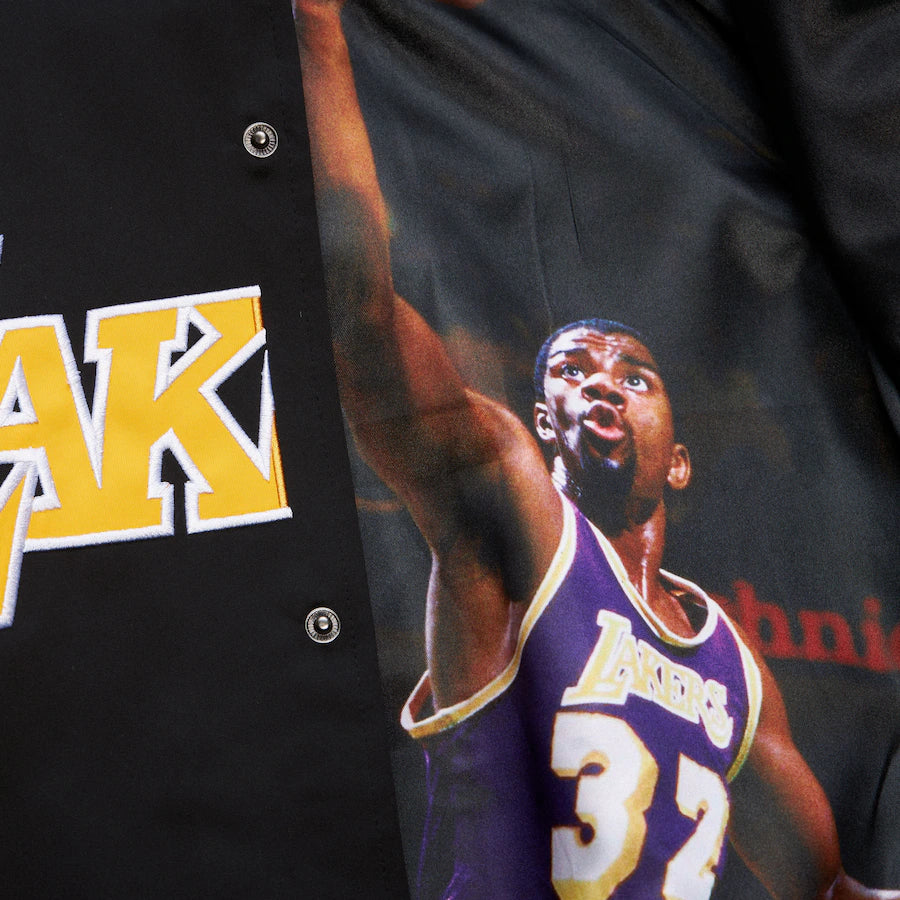 Magic Johnson Los Angeles Lakers Mitchell & Ness Men’s Black/Purple Lightweight Satin Jacket