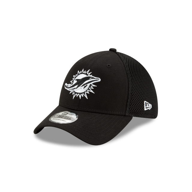 Miami Dolphins NFL New Era Men's Black/White 39Thirty Neo Stretch Fit Hat