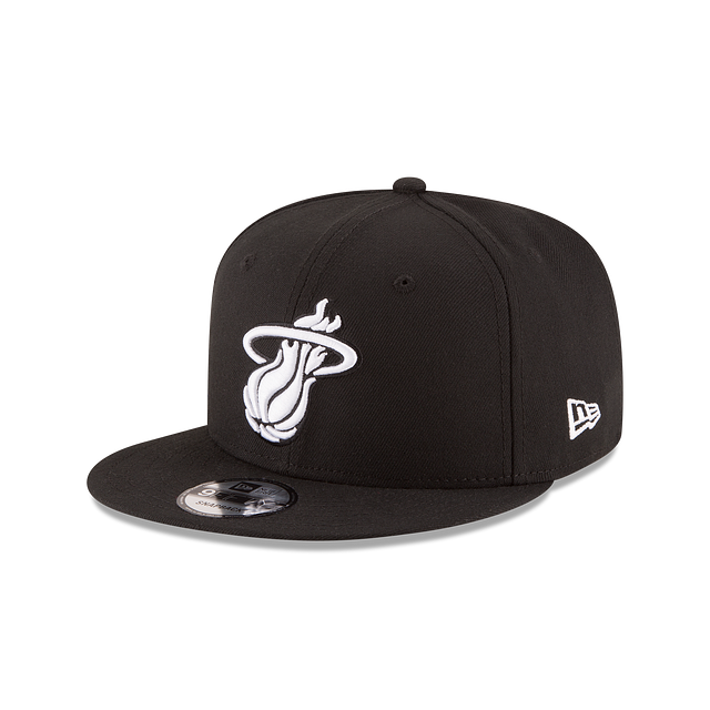 Casquette à visière plate 9Fifty Basic Snapback pour homme Miami Heat NBA New Era noire/blanche