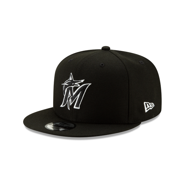 Miami Marlins MLB New Era pour hommes, noir et blanc, 9Fifty Team Color Basic Snapback