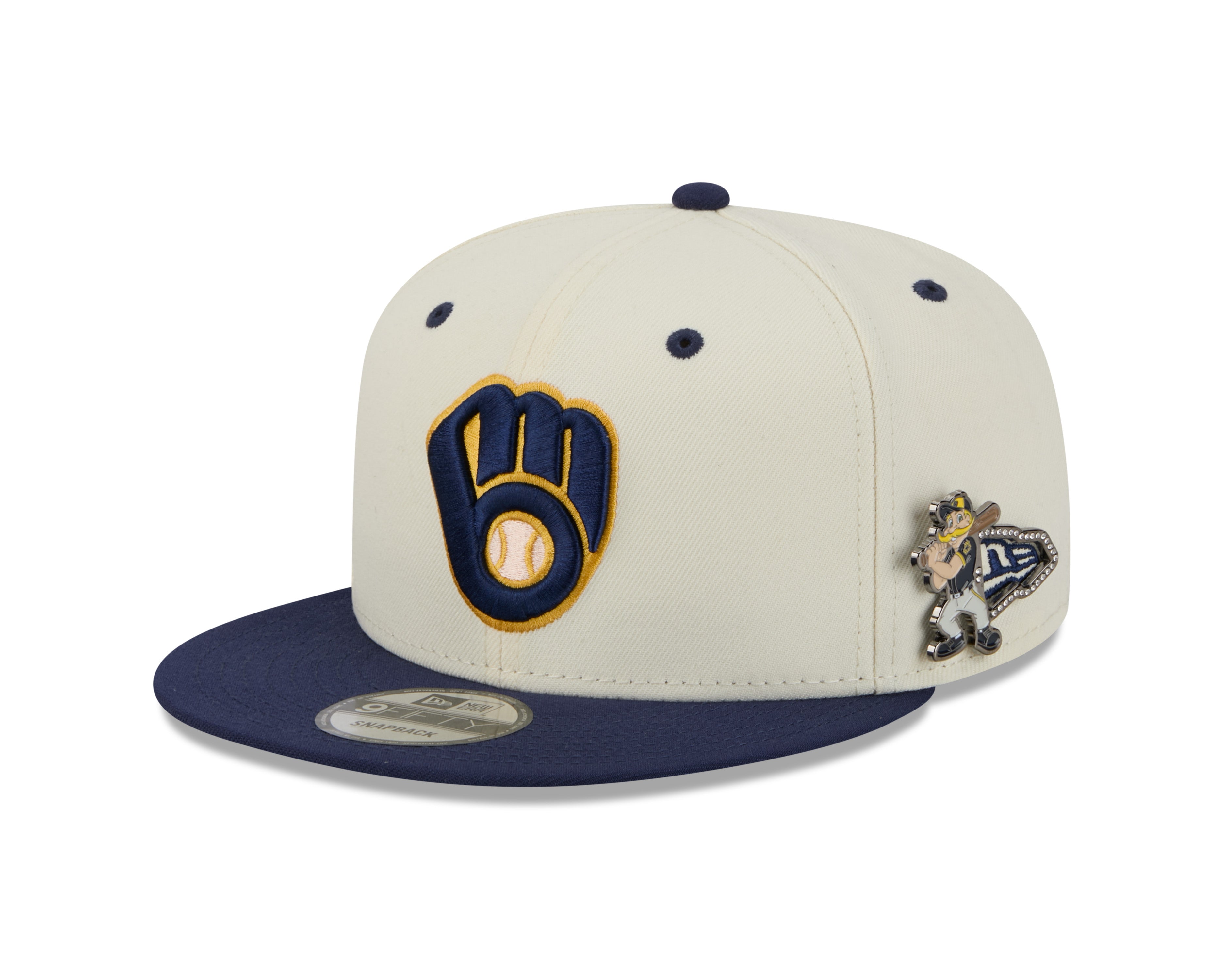 Milwaukee Brewers MLB New Era Men's Cream/Navy 9Fifty Mascot Pin Snapback