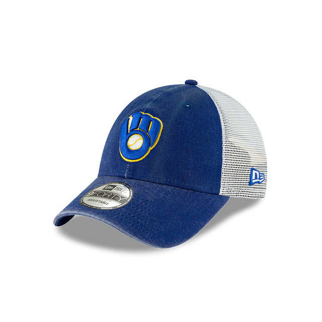 Milwaukee Brewers MLB New Era Casquette réglable Royal 9Forty Cooperstown lavée pour hommes