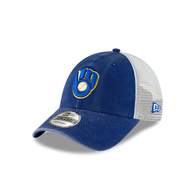 Milwaukee Brewers MLB New Era Men's Royal 9Forty Cooperstown Washed Trucker Adjustable Hat