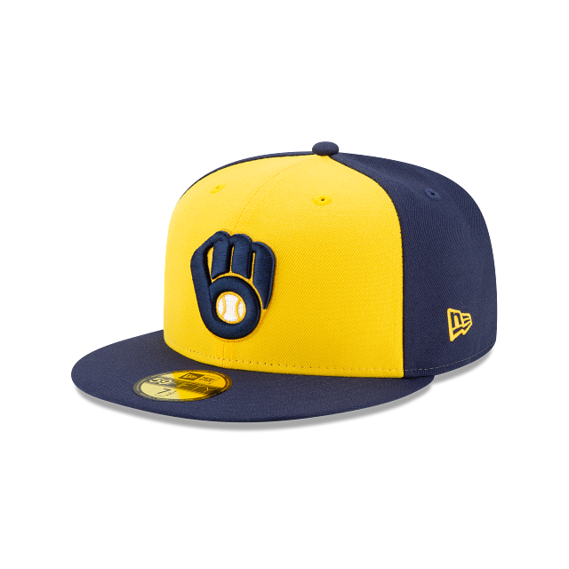 Milwaukee Brewers MLB New Era Men's Yellow/Navy 59Fifty Authentic Collection On Field Fitted Hat