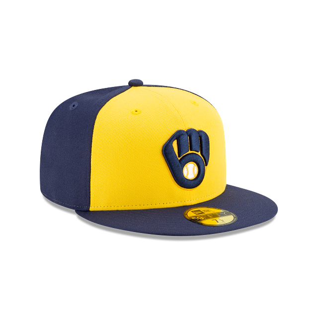 Milwaukee Brewers MLB New Era Men's Yellow/Navy 59Fifty Authentic Collection On Field Fitted Hat