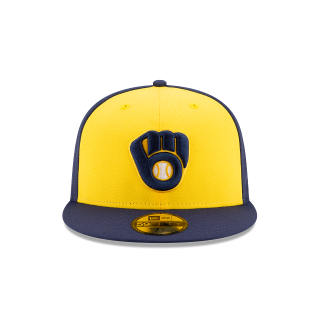 Milwaukee Brewers MLB New Era Men's Yellow/Navy 59Fifty Authentic Collection On Field Fitted Hat