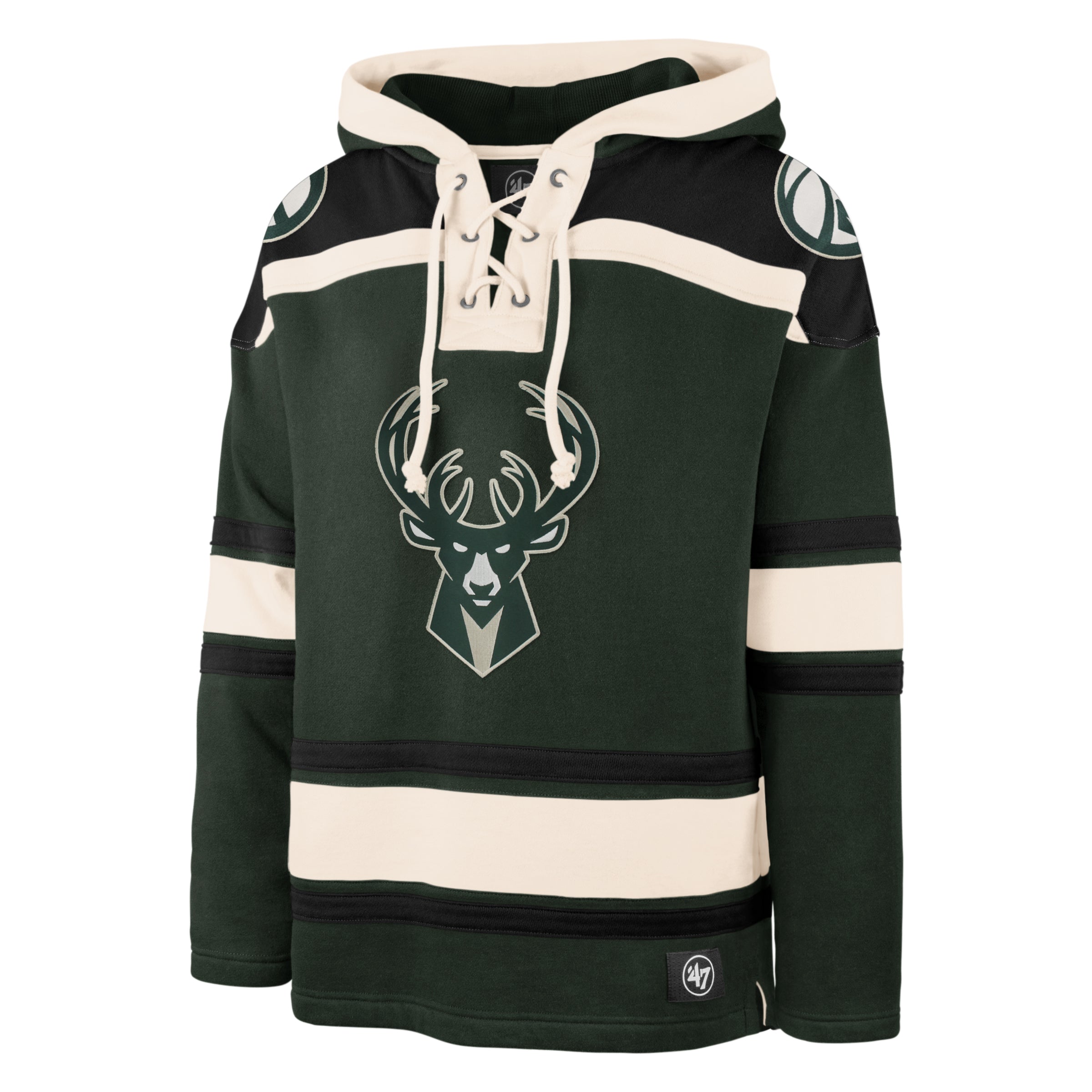 Milwaukee Bucks NBA 47 Brand Sweat à capuche épais vert foncé en dentelle pour hommes