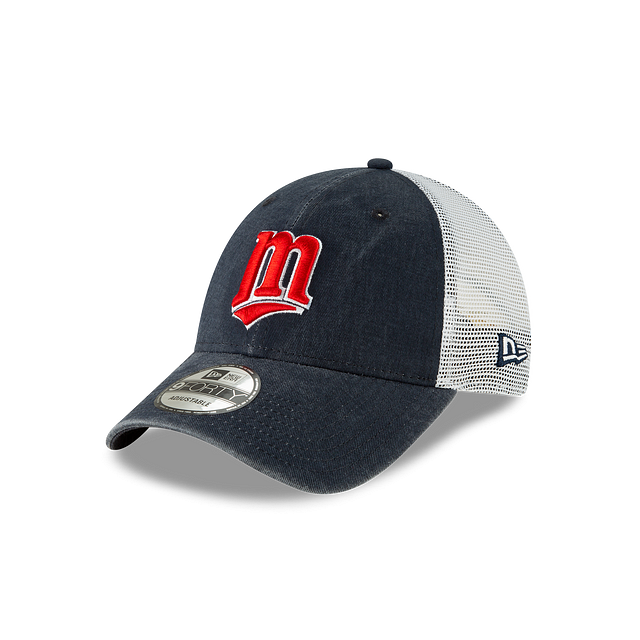 Minnesota Twins MLB New Era Casquette réglable bleu marine 9Forty Cooperstown Washed Trucker pour hommes