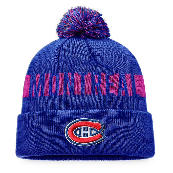 Montreal Canadiens NHL Fanatics Branded Men's Royal Blue Fundamental Cuff Pom Knit Hat