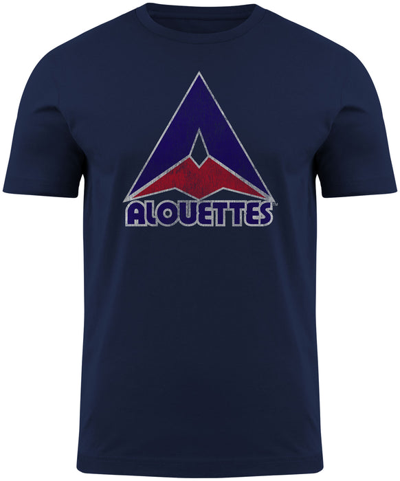 Montreal Alouettes CFL Bulletin Men's Navy Distressed Vintage Logo T-Shirt