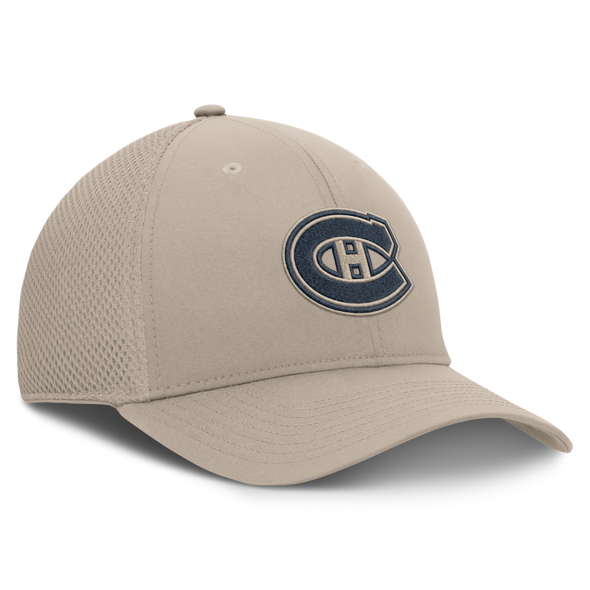 Montreal Canadiens NHL Fanatics Branded Men's Beige Authentic Pro Road Stretch Meshback Hat