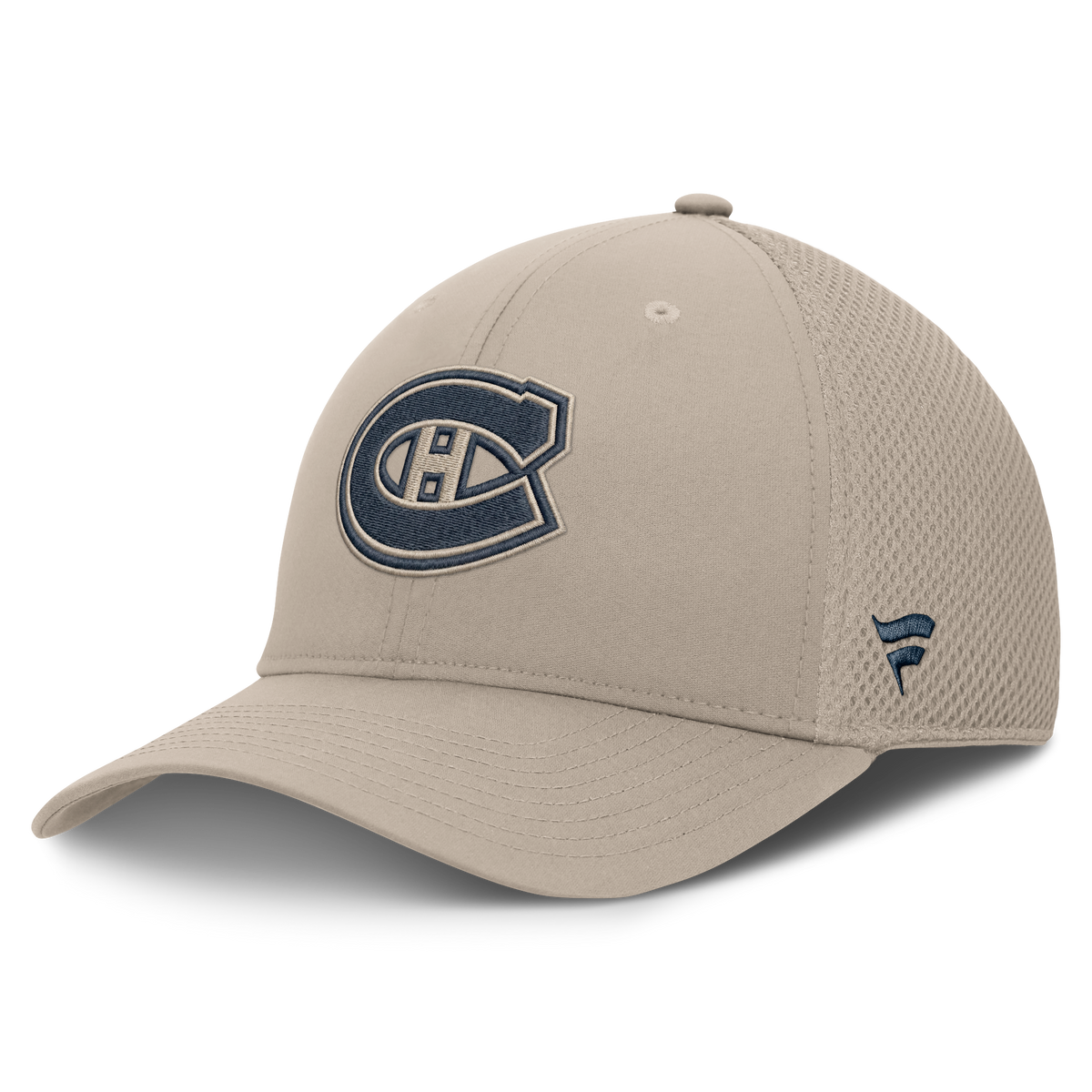 Montreal Canadiens NHL Fanatics Branded Men's Beige Authentic Pro Road Stretch Meshback Hat