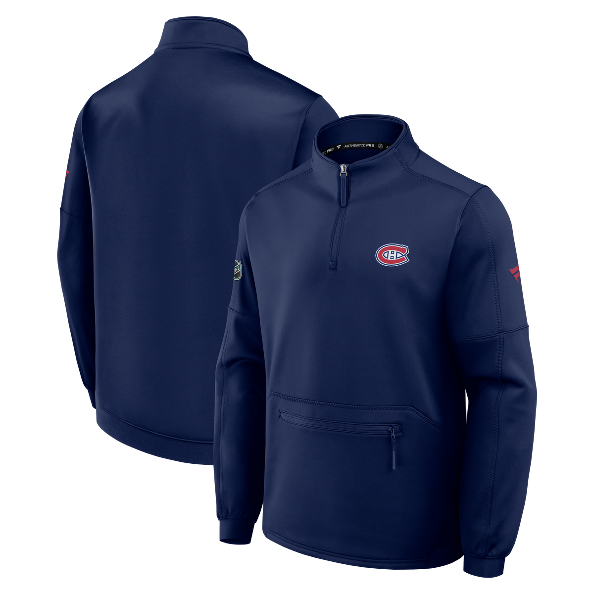 Montreal Canadiens NHL Fanatics Branded Men's Navy 2026 Authentic Pro Rink 1/4 Zip Fleece Jacket