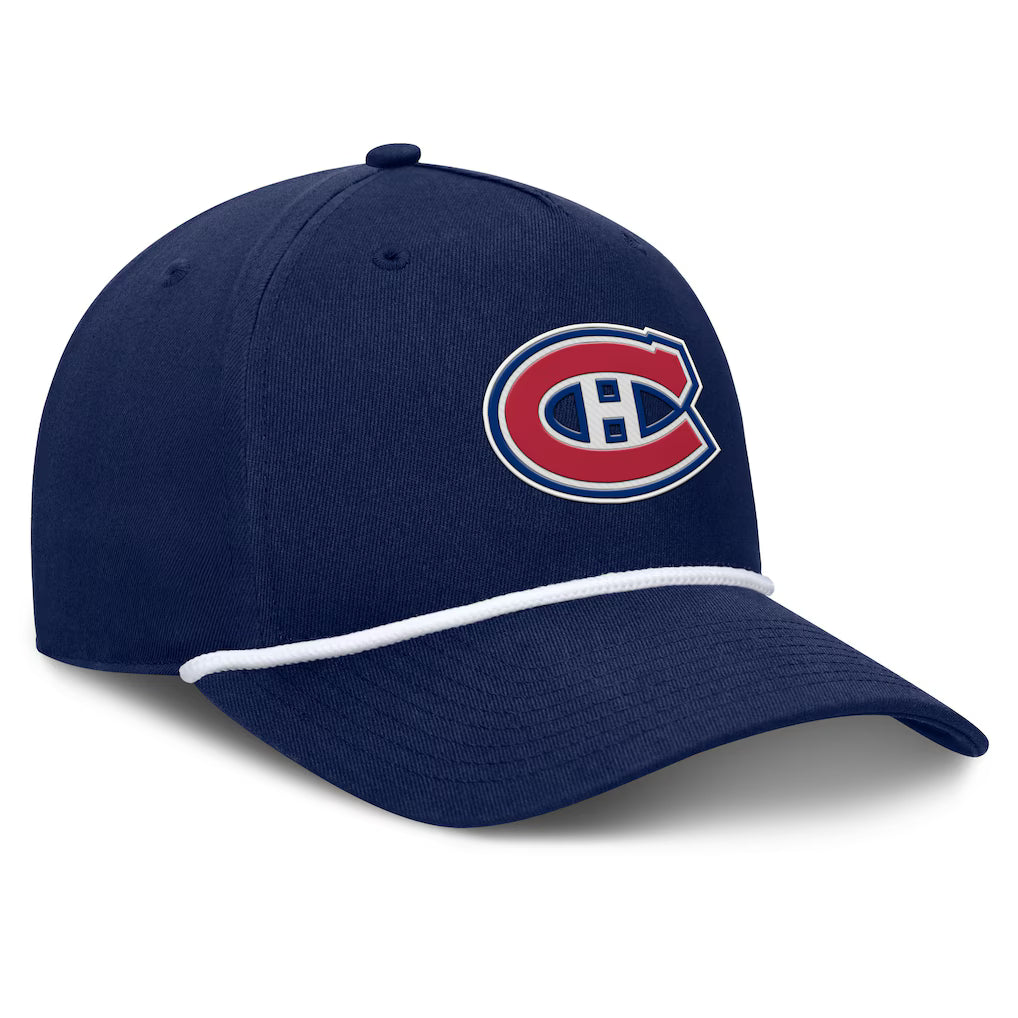 Casquette snapback authentique Pro Rink A-Frame bleu marine pour homme, marque Fanatics, des Canadiens de Montréal (NHL).