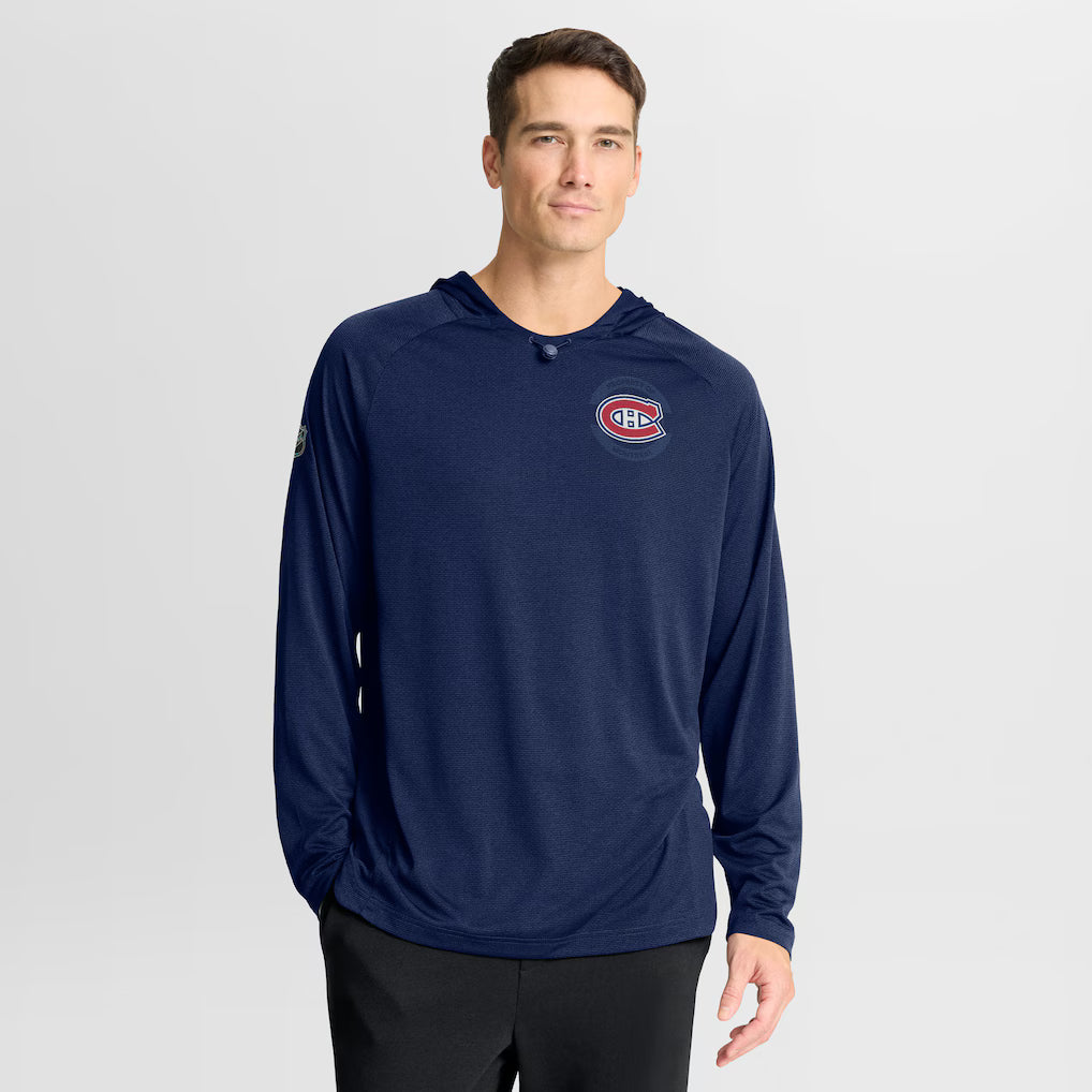 Montreal Canadiens NHL Fanatics Branded Men's Navy Authentic Pro Rink Lightweight Pullover Hoodie