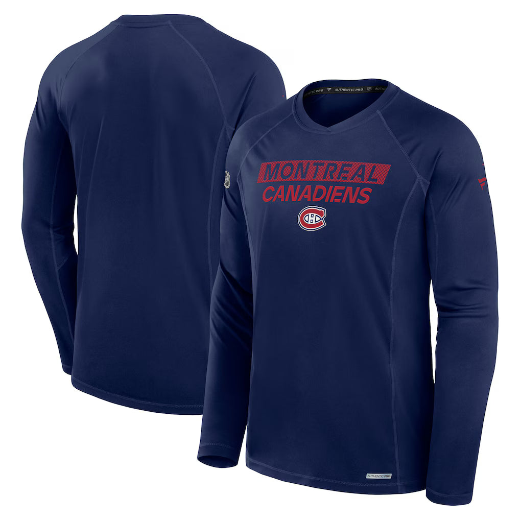 Chemise à manches longues bleu marine Authentic Pro Rink Tech des Canadiens de Montréal Fanatics Branded de la LNH pour hommes