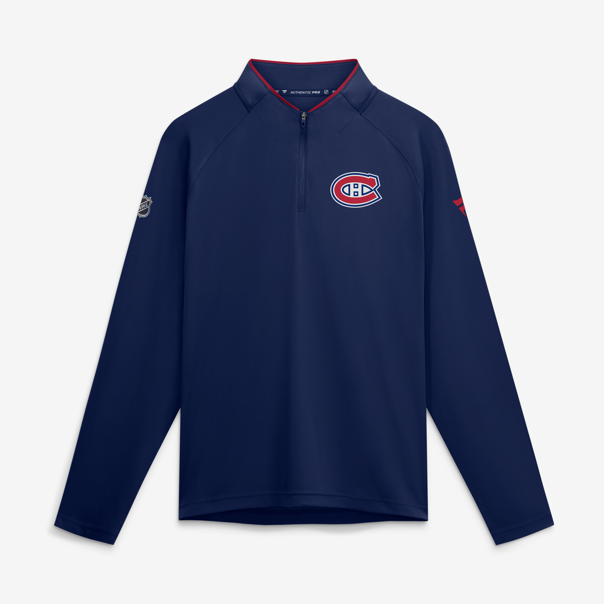Montreal Canadiens NHL Fanatics Branded Men's Navy Authentic Pro Rink Training 1/4 Zip Long-sleeve Shirt
