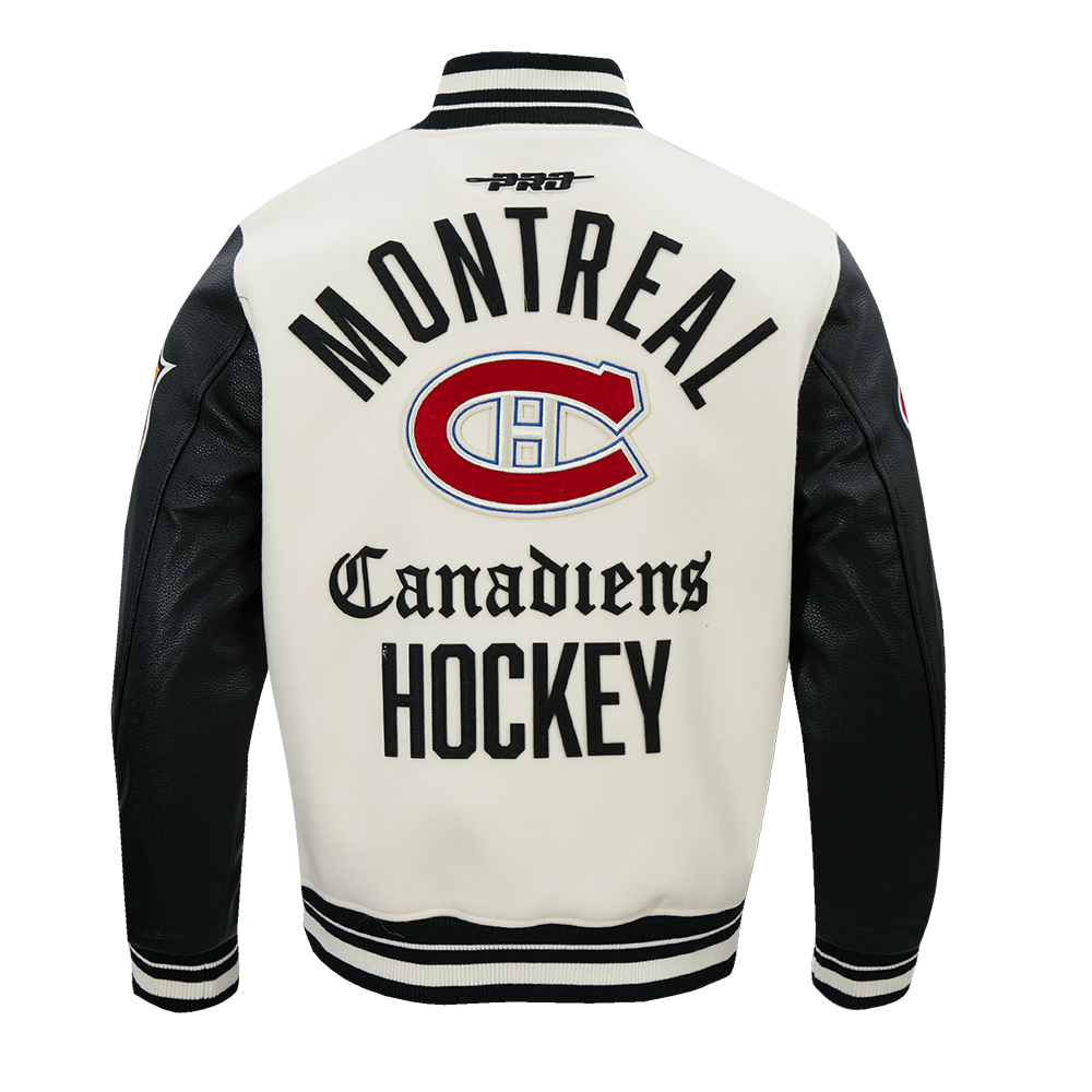 Veste universitaire en laine côtelée Modern Originals pour homme, couleur coquille d'œuf/noir, modèle Pro Standard de la LNH des Canadiens de Montréal