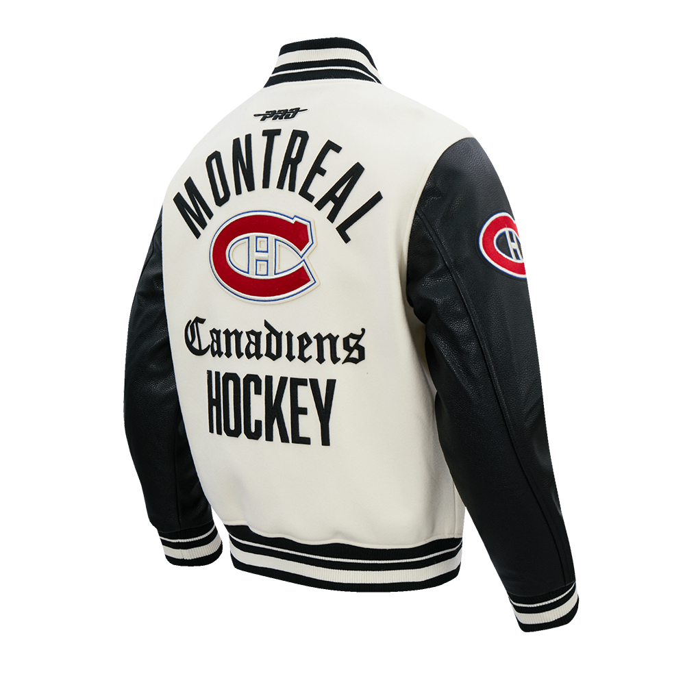 Montreal Canadiens NHL Pro Standard Men's Eggshell/Black Modern Originals Rib Wool Varsity Jacket