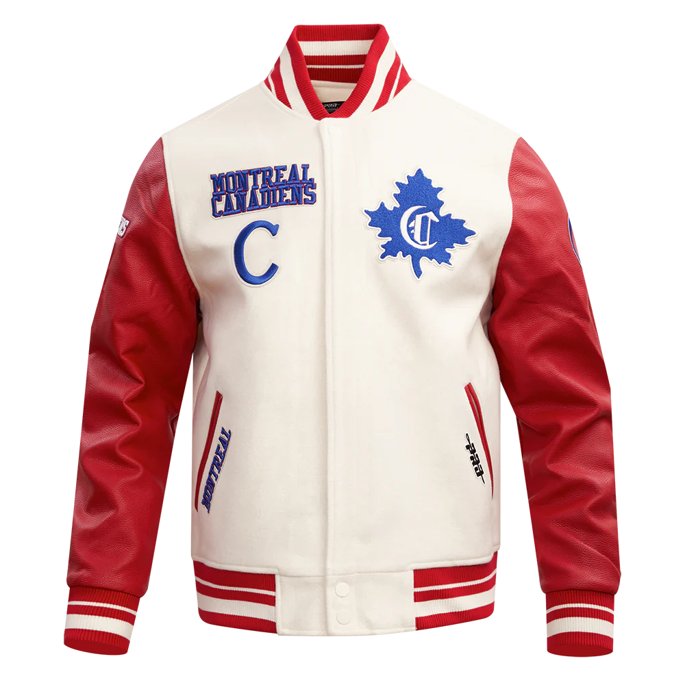 Veste universitaire en laine côtelée rétro classique blanche/rouge pour homme des Canadiens de Montréal NHL Pro Standard