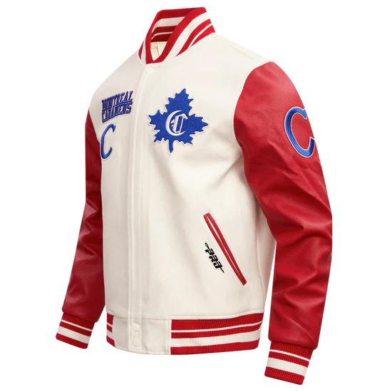 Veste universitaire en laine côtelée rétro classique blanche/rouge pour homme des Canadiens de Montréal NHL Pro Standard