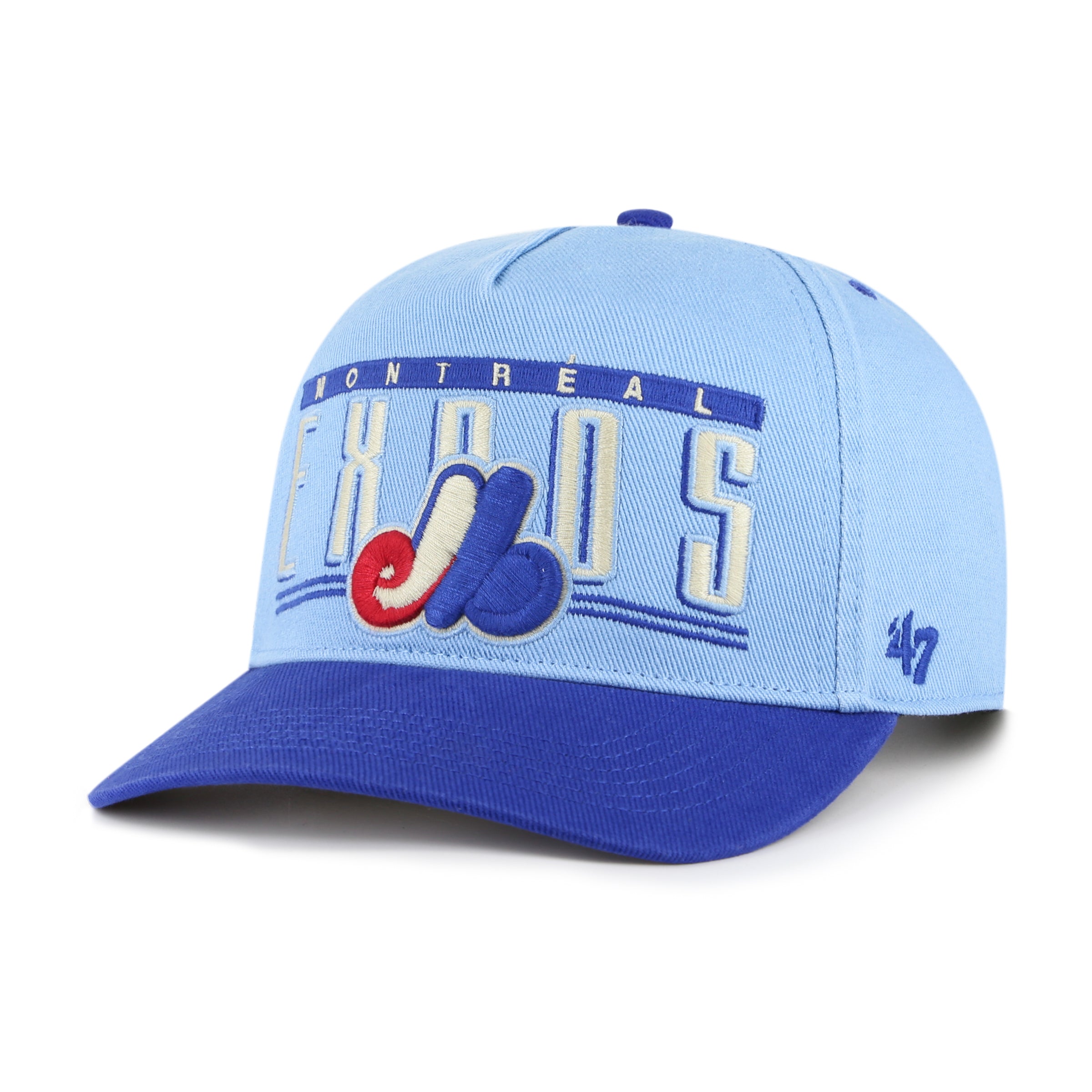 Expos de Montréal MLB 47 Brand Snapback bleu clair à double en-tête Baseline Hitch pour hommes